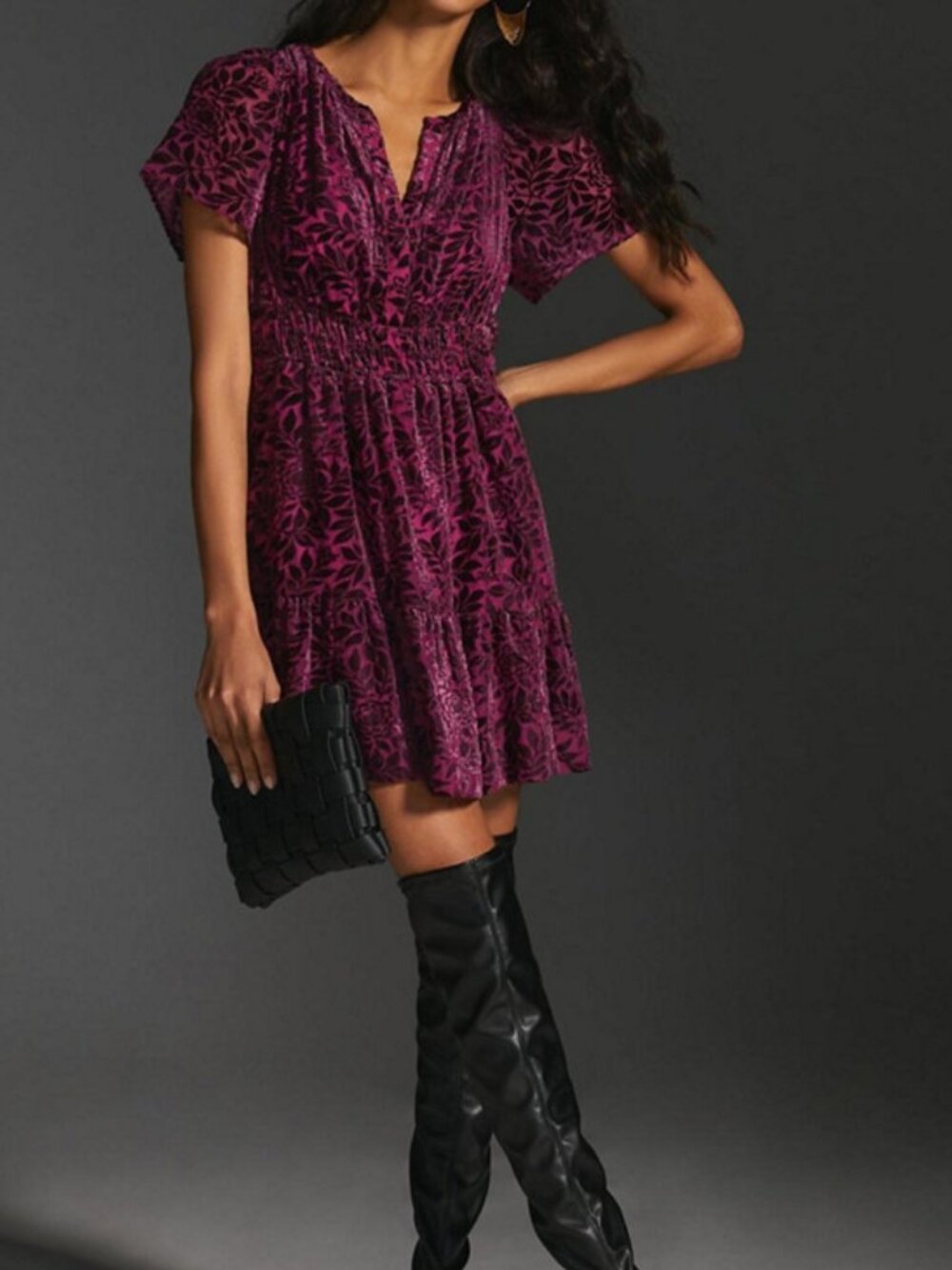 ANTHROPOLOGIE The Somerset Velvet Mini Dress, Magenta, Size Small